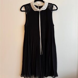 CeCe Black Sleeveless Pleated Dress with White Lace Collar